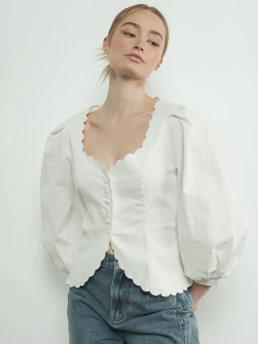 SQUARE NECK SCALLOPED EDGE HEMLINE BLOUSE sold by OAK product image thumbnail 4