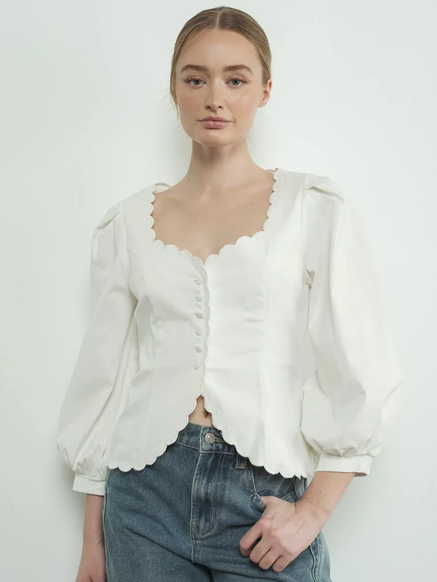 SQUARE NECK SCALLOPED EDGE HEMLINE BLOUSE sold by OAK