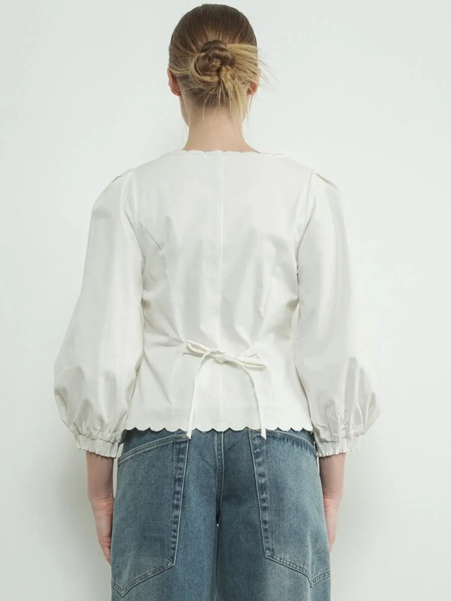 SQUARE NECK SCALLOPED EDGE HEMLINE BLOUSE sold by OAK product image thumbnail 2