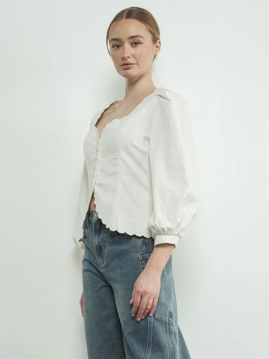 SQUARE NECK SCALLOPED EDGE HEMLINE BLOUSE sold by OAK product image thumbnail 3