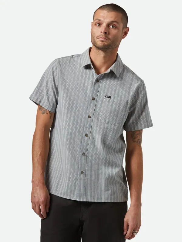 BRIXTON CRU OXFORD STRIPE SHORT-SLEEVE SHIRT - BASALT BLUE/WHITECAP sold by OAK