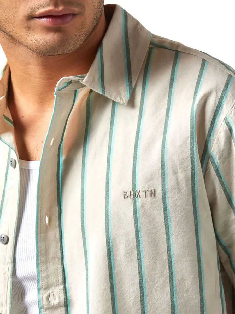 BRIXTON CRU STRIPE SHORT-SLEEVE SHIRT - BEIGE/PINE NEEDLE sold by OAK product image thumbnail 3