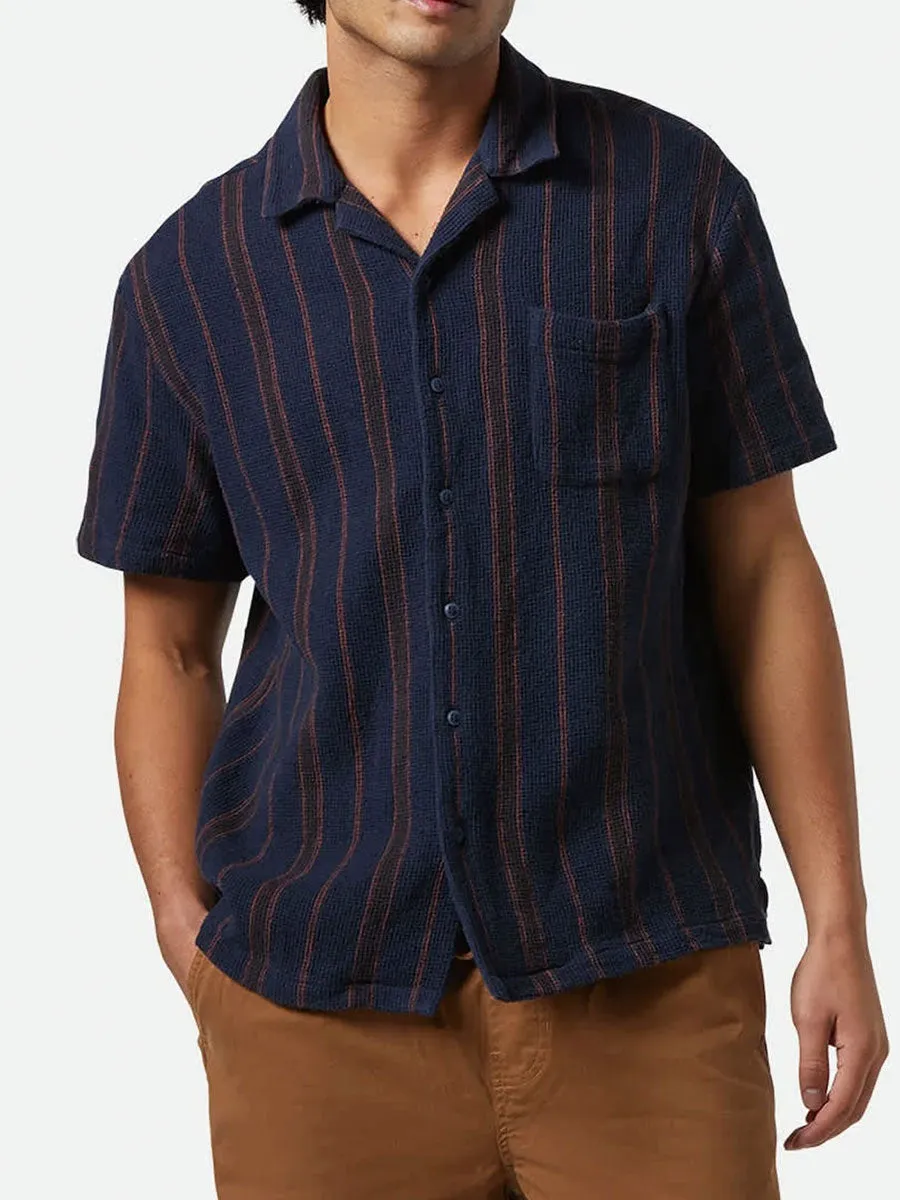 BRIXTON BUNKER WAFFLE STRIPE SHORT-SLEEVE SHIRT - WASHED NAVY sold by OAK