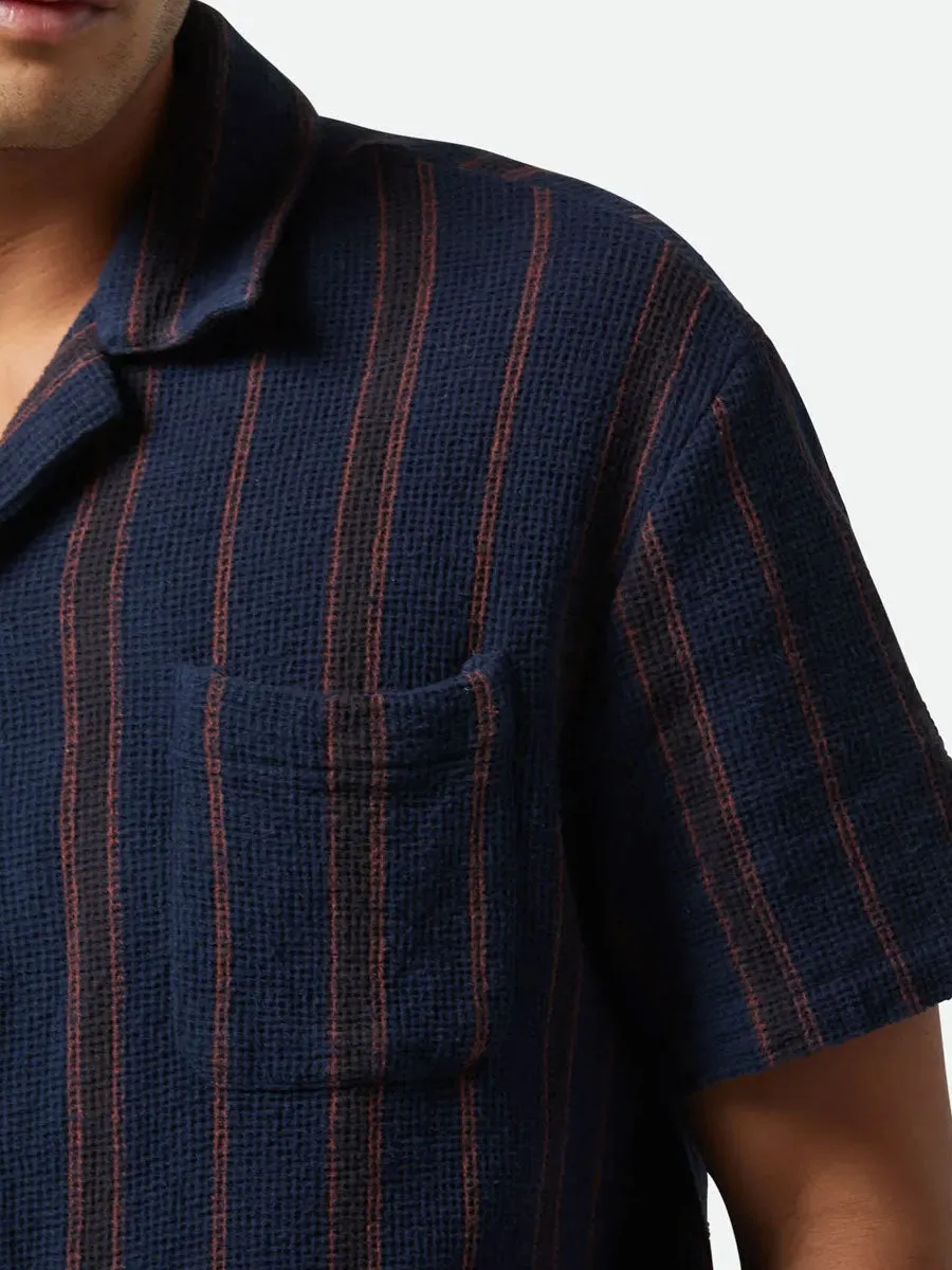 BRIXTON BUNKER WAFFLE STRIPE SHORT-SLEEVE SHIRT - WASHED NAVY sold by OAK product image thumbnail 4