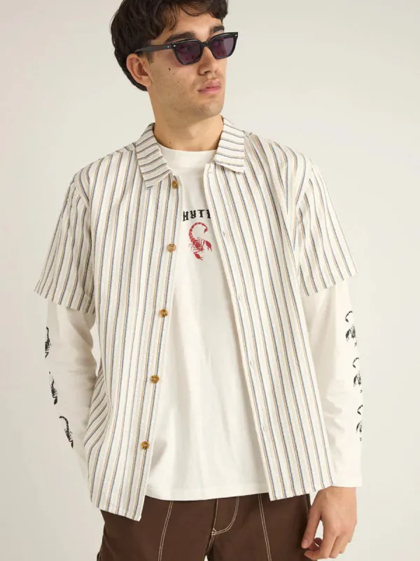 RHYTHM SEERSUCKER STRIPE SHORT-SLEEVE SHIRT - WHITE sold by OAK