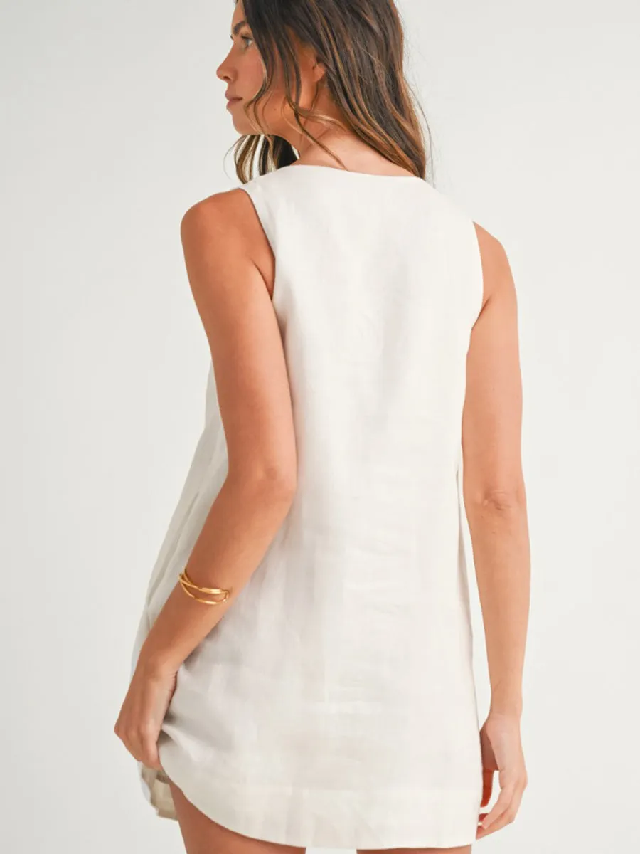 LINEN BUTTON LINEN DRESS WITH SCALLOP EDGING - WHITE sold by OAK product image thumbnail 2