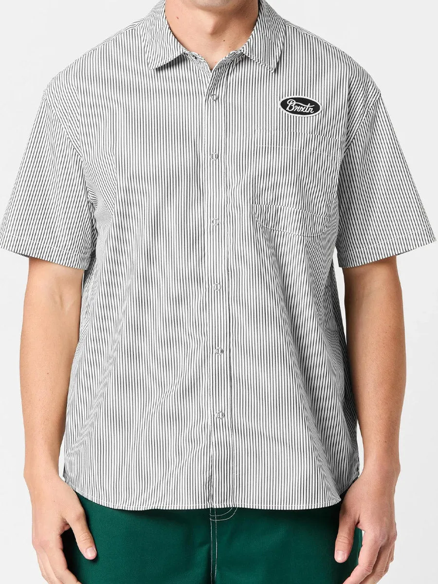 BRIXTON BUILDERS AUTO SHORT-SLEEVE WOVEN SHIRT - BLACK/OFF WHITE STRIPE sold by OAK