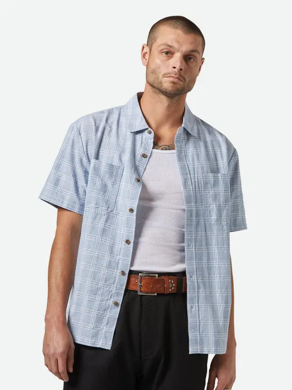 BRIXTON CRU OXFORD PLAID SHORT-SLEEVE WOVEN SHIRT - LIGHT BLUE/WHITE PLAID sold by OAK