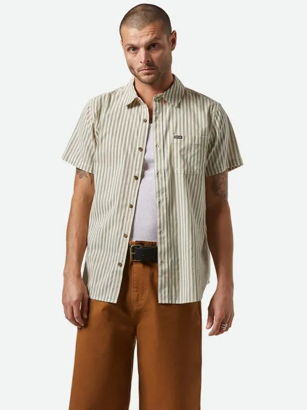 BRIXTON CHARTER PRINT SHORT-SLEEVE WOVEN SHIRT - WHITECAP/IVY GREEN STRIPE sold by OAK