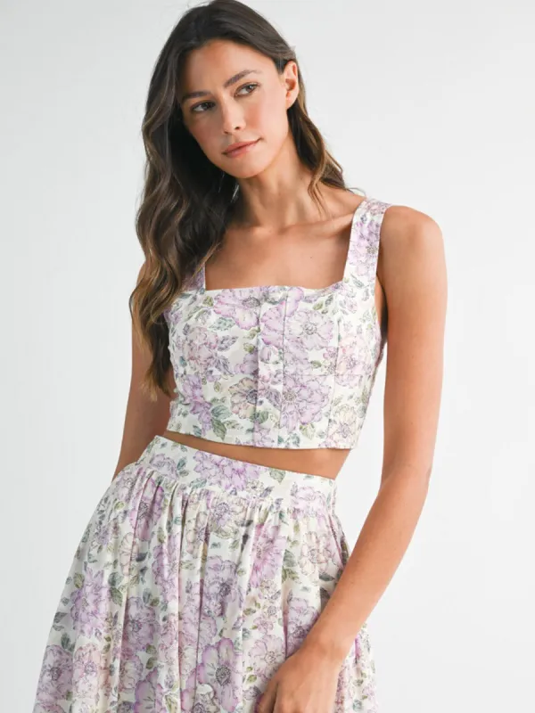 SQUARE NECK FLORAL CROP TOP sold by OAK