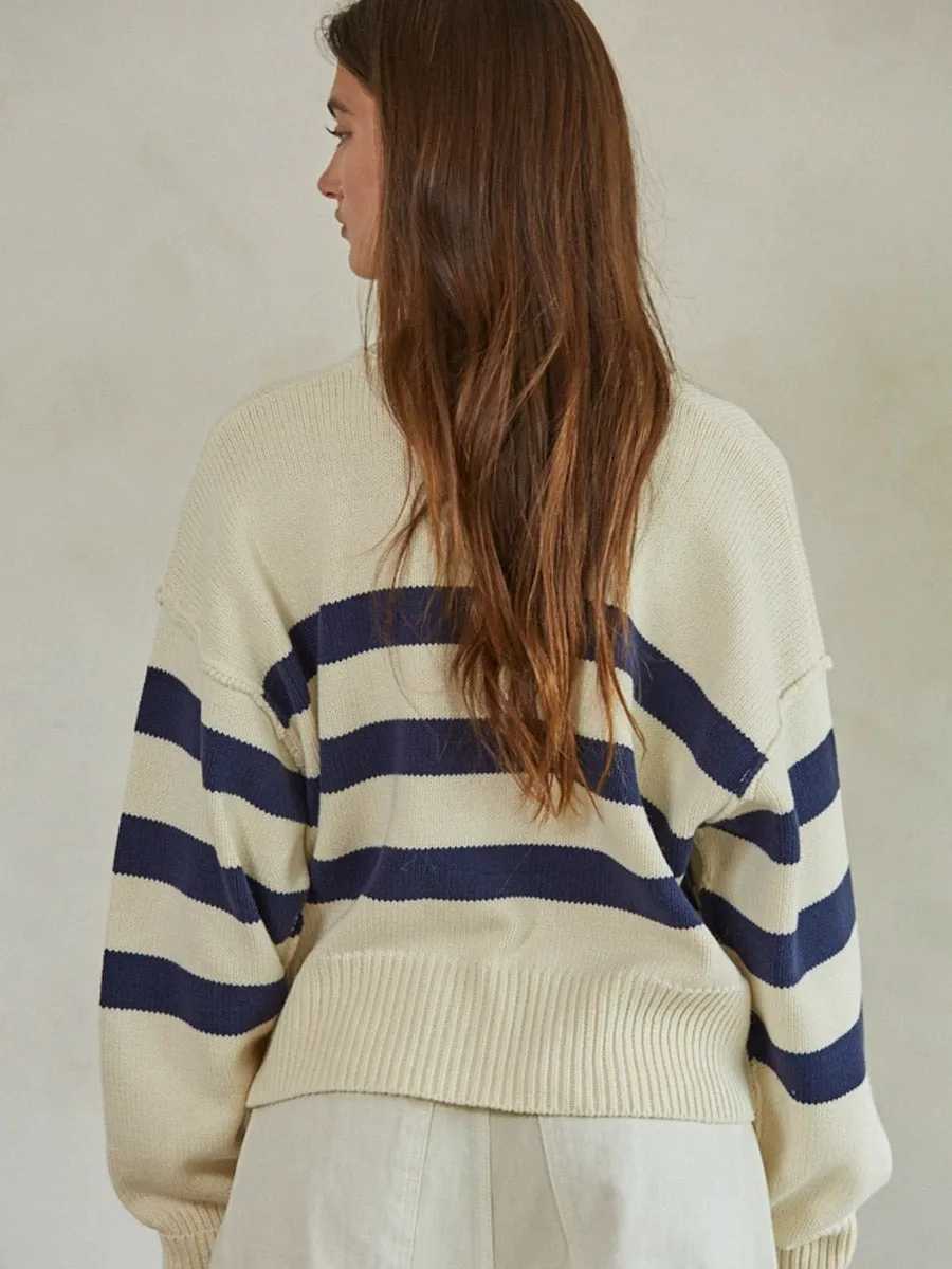 KNIT SAILOR STRIPED BUTTON UP CARDIGAN sold by OAK product image thumbnail 2