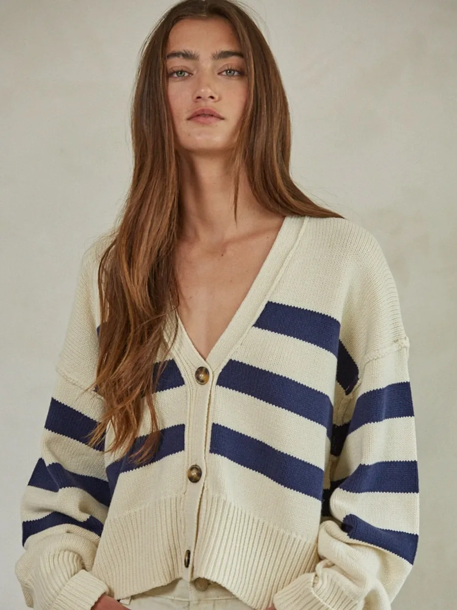 KNIT SAILOR STRIPED BUTTON UP CARDIGAN sold by OAK