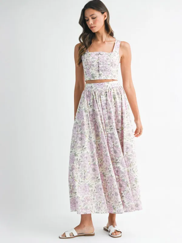 FLORAL MIDI SKIRT WITH BUTTON DETAIL sold by OAK