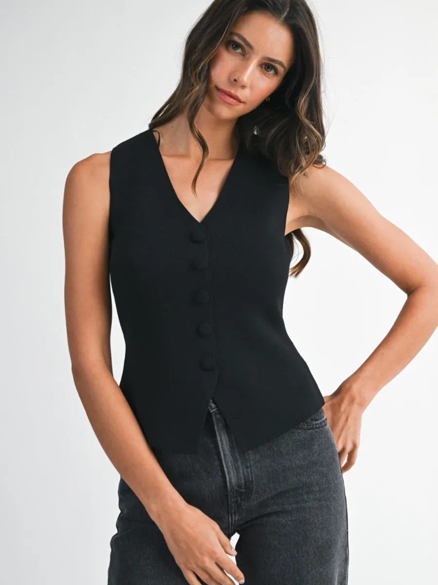 V-NECK KNIT VEST - BLACK sold by OAK