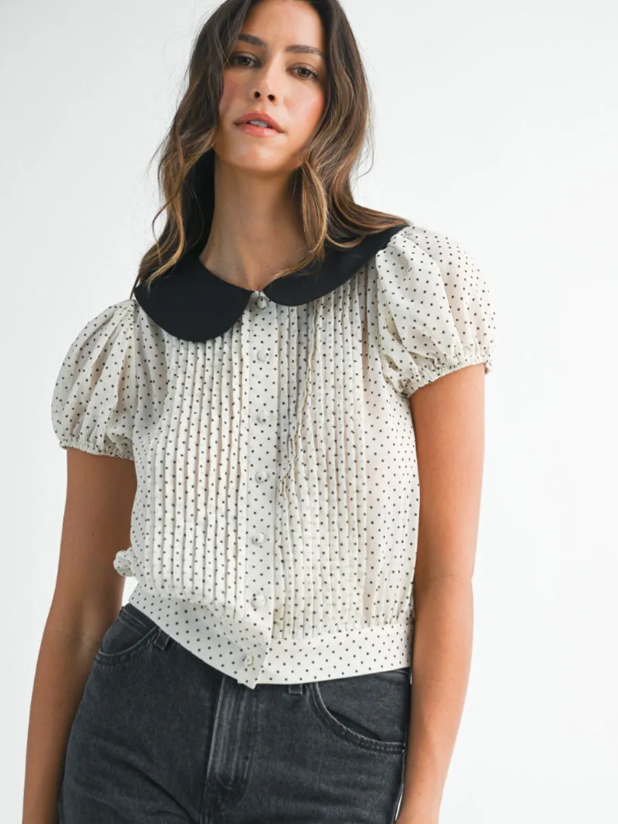 POLKA DOT PINTUCK SHIRT - CREAM sold by OAK