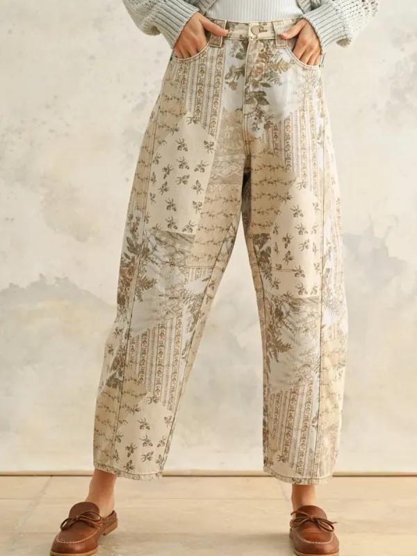 MULTI PRINTED BARREL PANTS sold by OAK