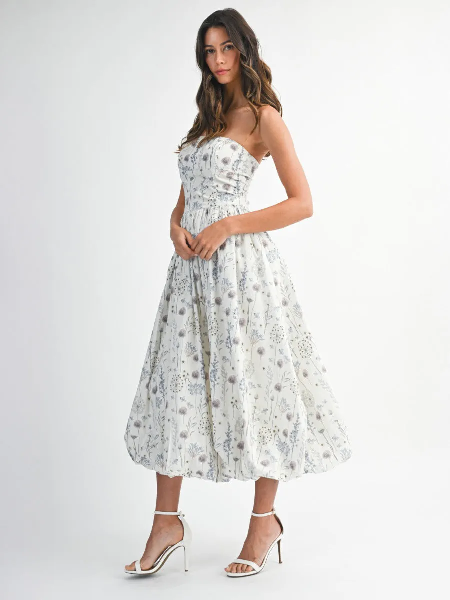 FLORAL PRINTED TUBE MIDI DRESS - OFF WHITE sold by OAK