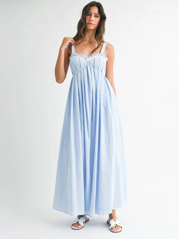 CONTRAST PIPING DETAIL CAMI MIDI DRESS - LIGHT BLUE sold by OAK