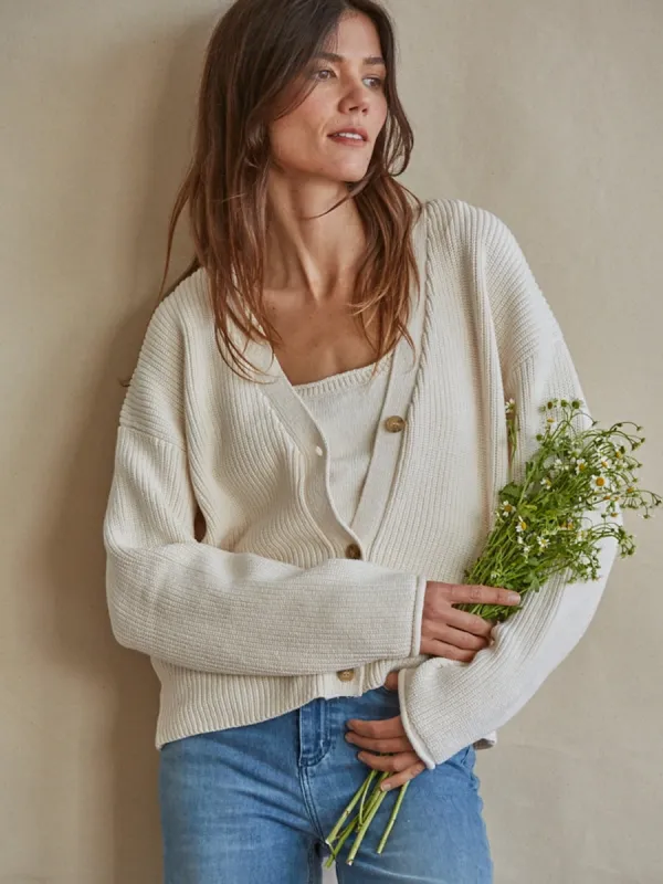 KNI V-NECK CARDIGAN - IVORY sold by OAK