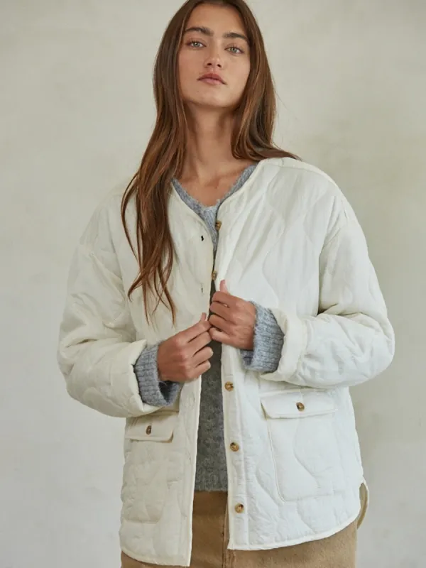 QUILTED BUTTON DOWN JACKET - IVORY sold by OAK