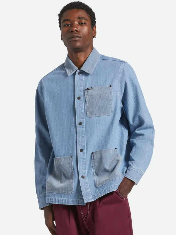 BRIXTON HERRINGBONE LW CHORE COAT - LIGHT WASH DENIM HERRINGBONE sold by OAK