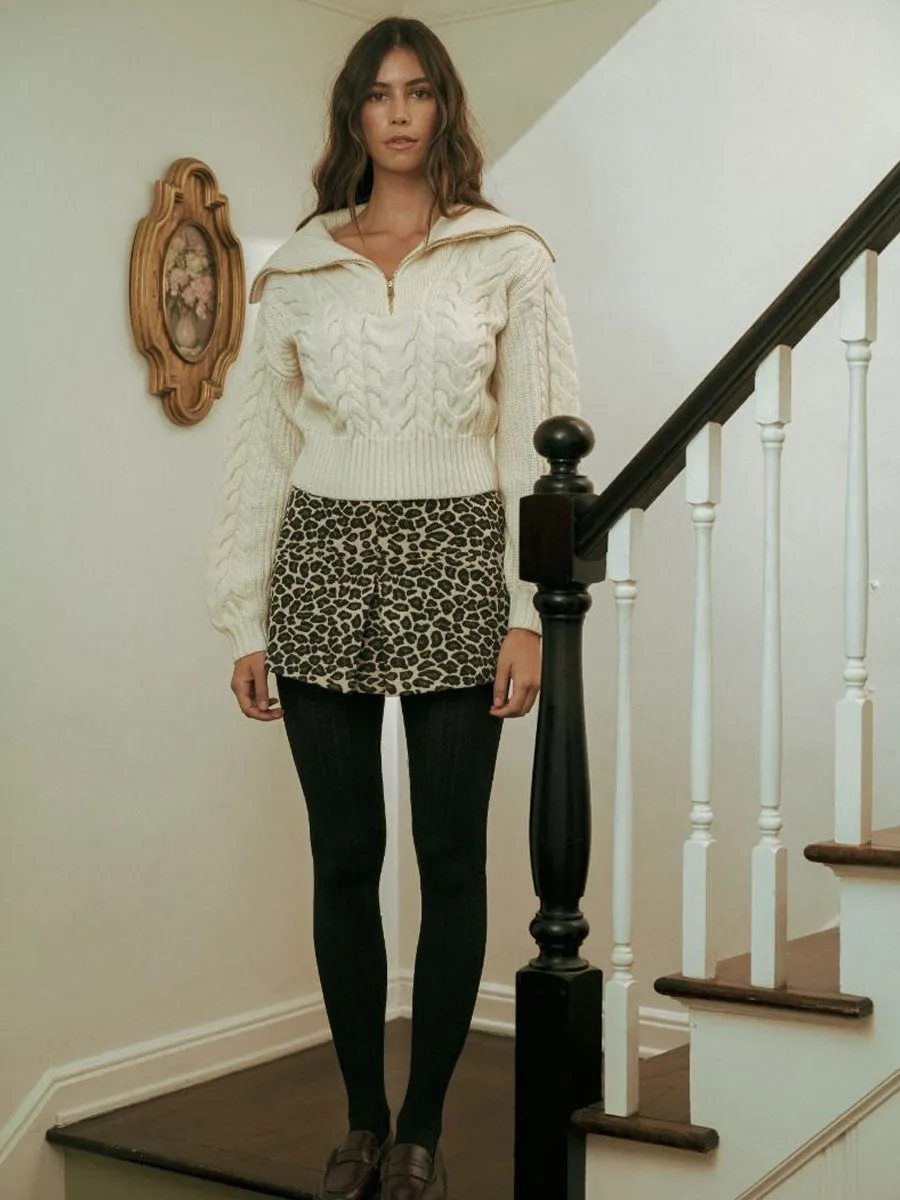 LEOPARD JACQUAD PLEATED MINI SKORT sold by OAK product image thumbnail 5