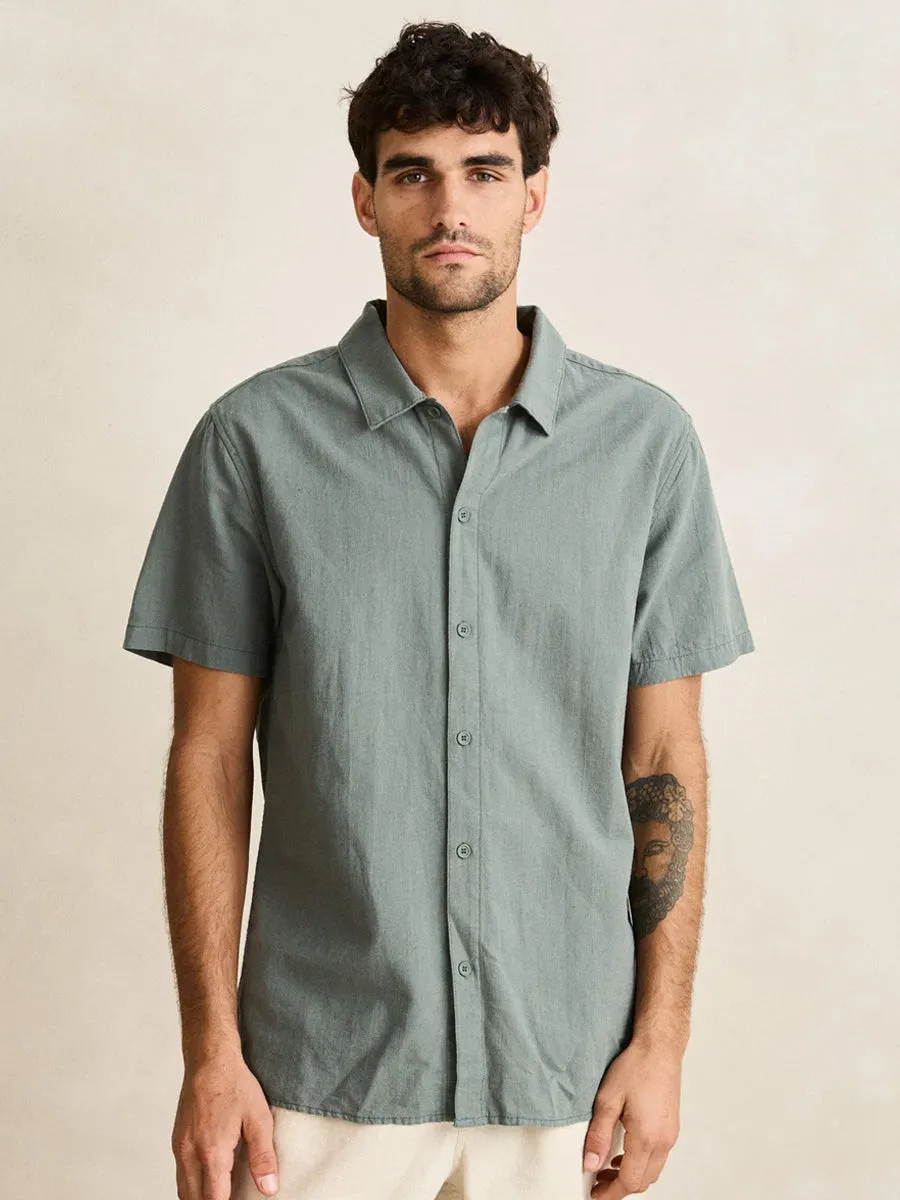 RHYTHM LINEN SHORT-SLEEVE SHIRT - SILVER PINE sold by OAK