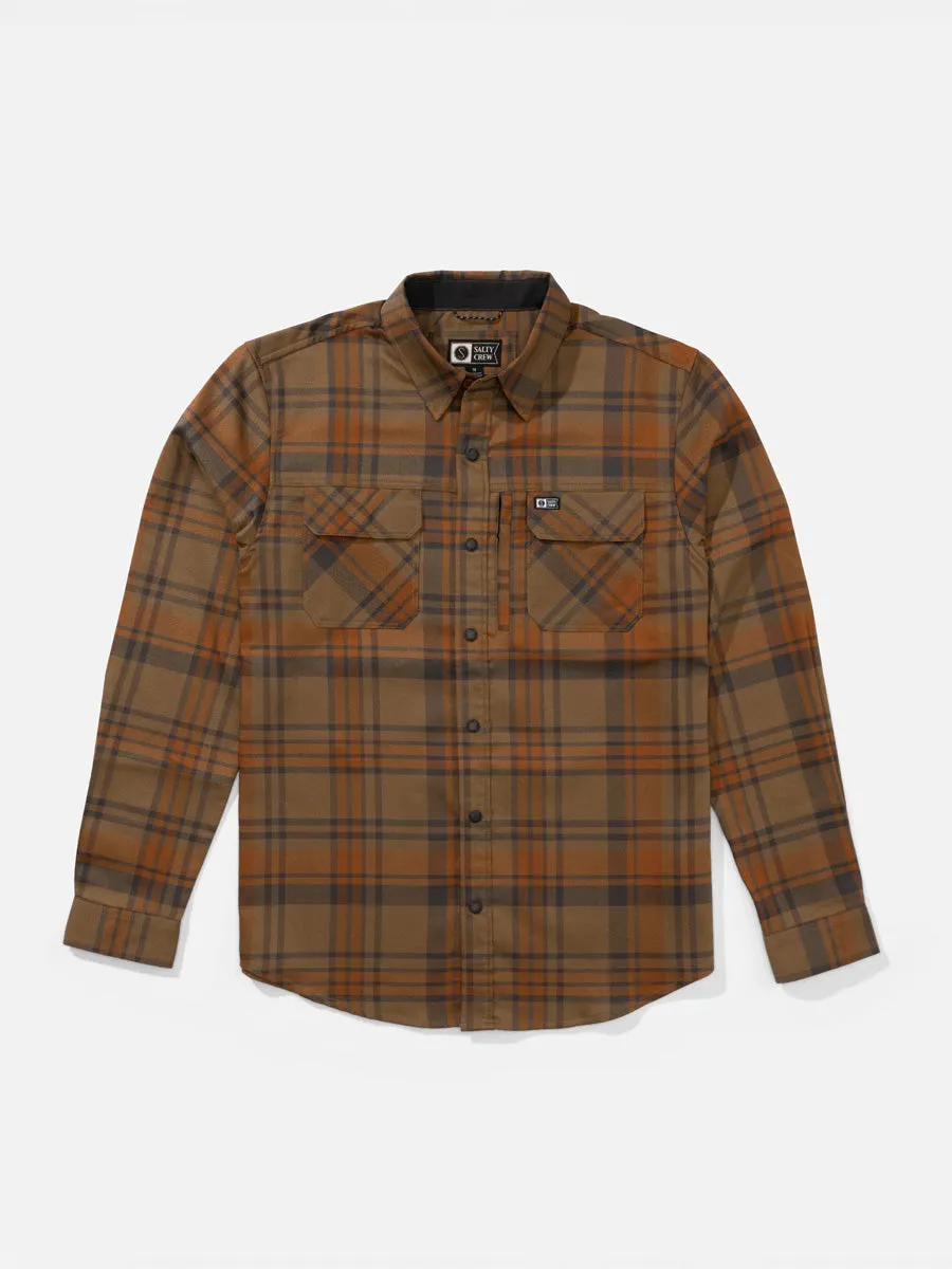 SALTY CREW FATHOM LONG-SLEEVE TECH FLANNEL - DARK BROWN sold by OAK