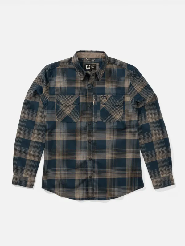 SALTY CREW FATHOM LONG-SLEEVE TECH FLANNEL - MIDNIGHT NAVY sold by OAK