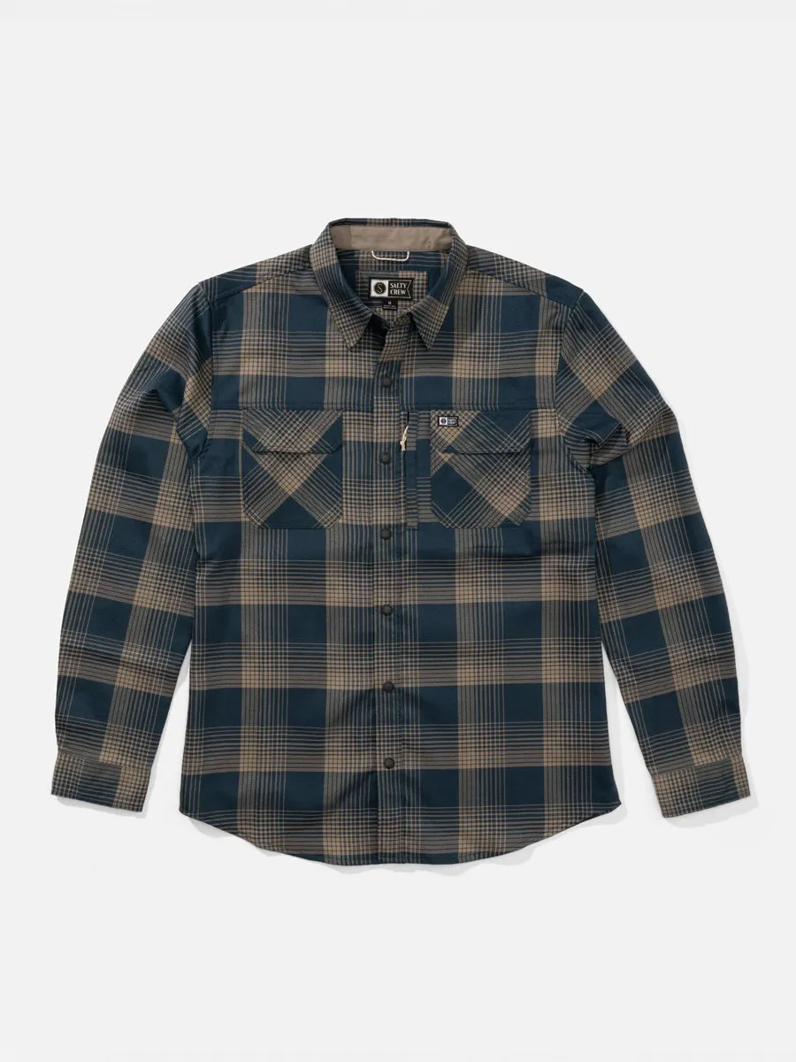 SALTY CREW FATHOM LONG-SLEEVE TECH FLANNEL - MIDNIGHT NAVY sold by OAK