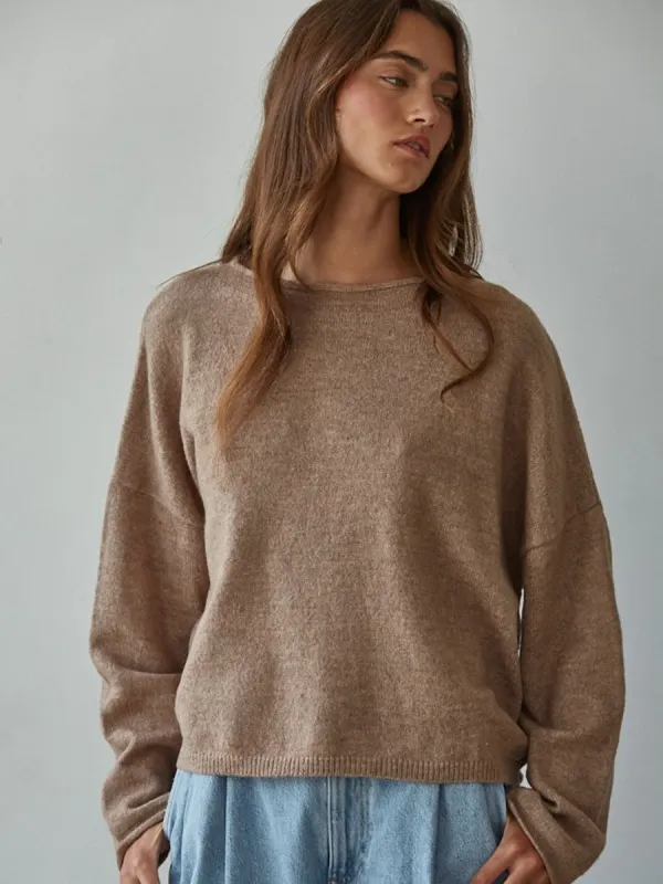 KNIT SWEATER WITH ROLLED ROUND NECK - MOCHA sold by OAK