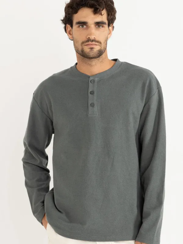 RHYTHM VINTAGE TERRY LS HENLEY - SILVER PINE sold by OAK