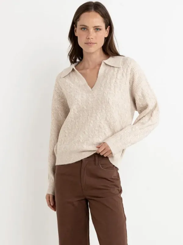 LEXIE V-NECK COLLARED JUMPER - NATURAL sold by OAK