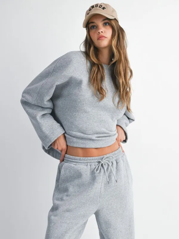 OVERSIZED SWEAT SHIRT WITH CROPPED SLEEVE - GREY sold by OAK