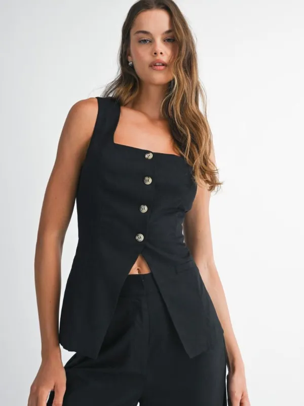 SQUARE NECK VEST - BLACK sold by OAK