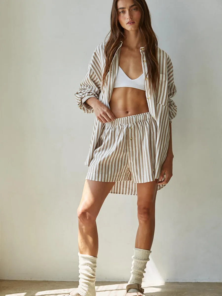 STRIPPED BOXER SHORT - IVORY/TAUPE sold by OAK