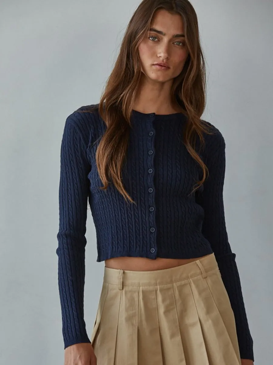 KNIT CABLE BUTTON DOWN CARDIGAN - NAVY sold by OAK
