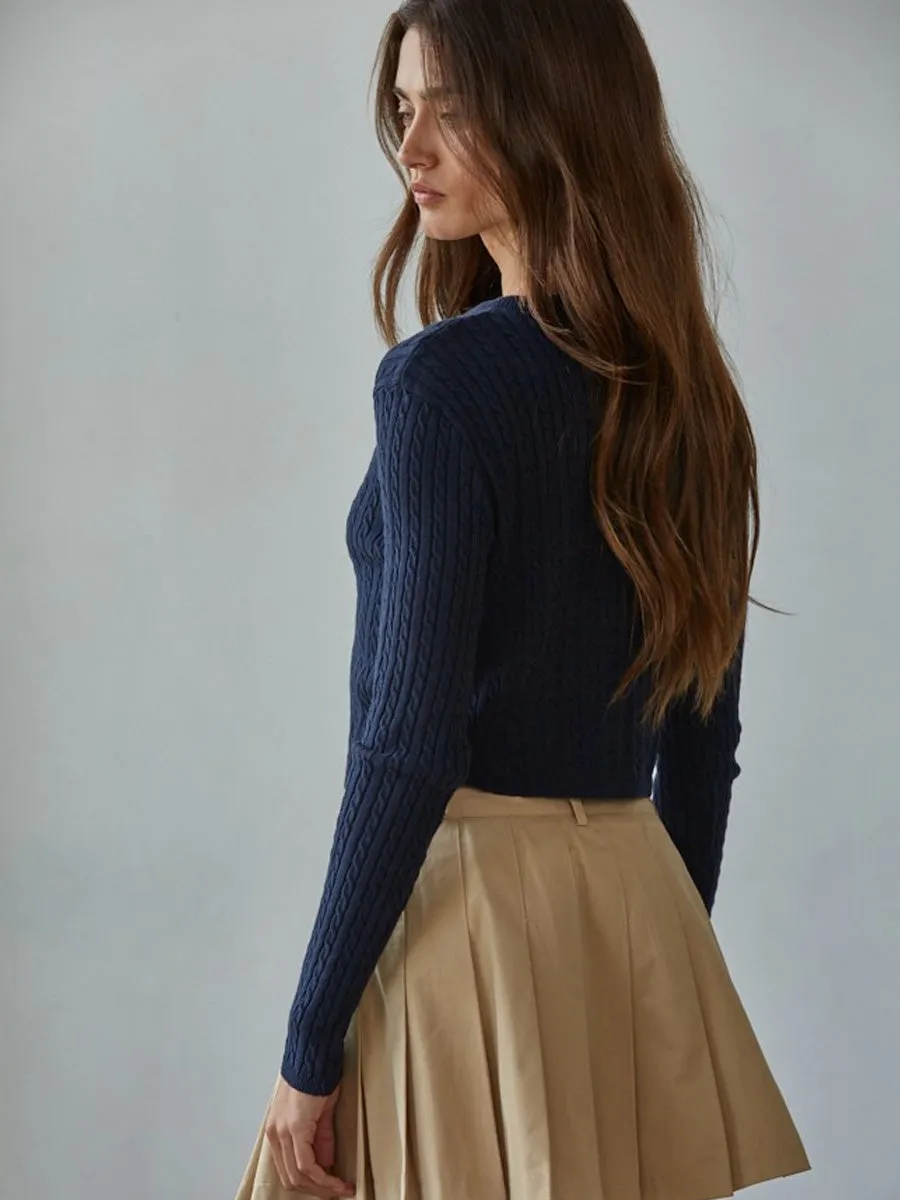 KNIT CABLE BUTTON DOWN CARDIGAN - NAVY sold by OAK product image thumbnail 2