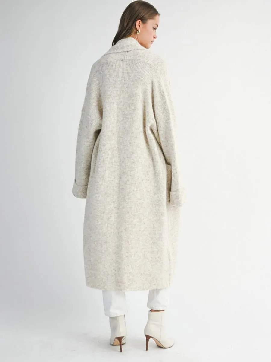 RIBBED KNIT LONG CARDIGAN JACKET - LIGHT TAUPE sold by OAK product image thumbnail 2