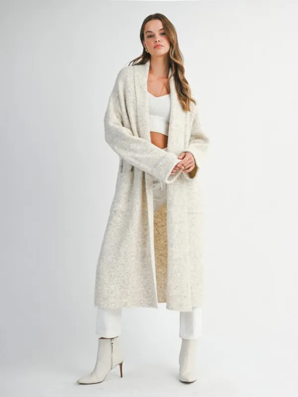 RIBBED KNIT LONG CARDIGAN JACKET - LIGHT TAUPE sold by OAK