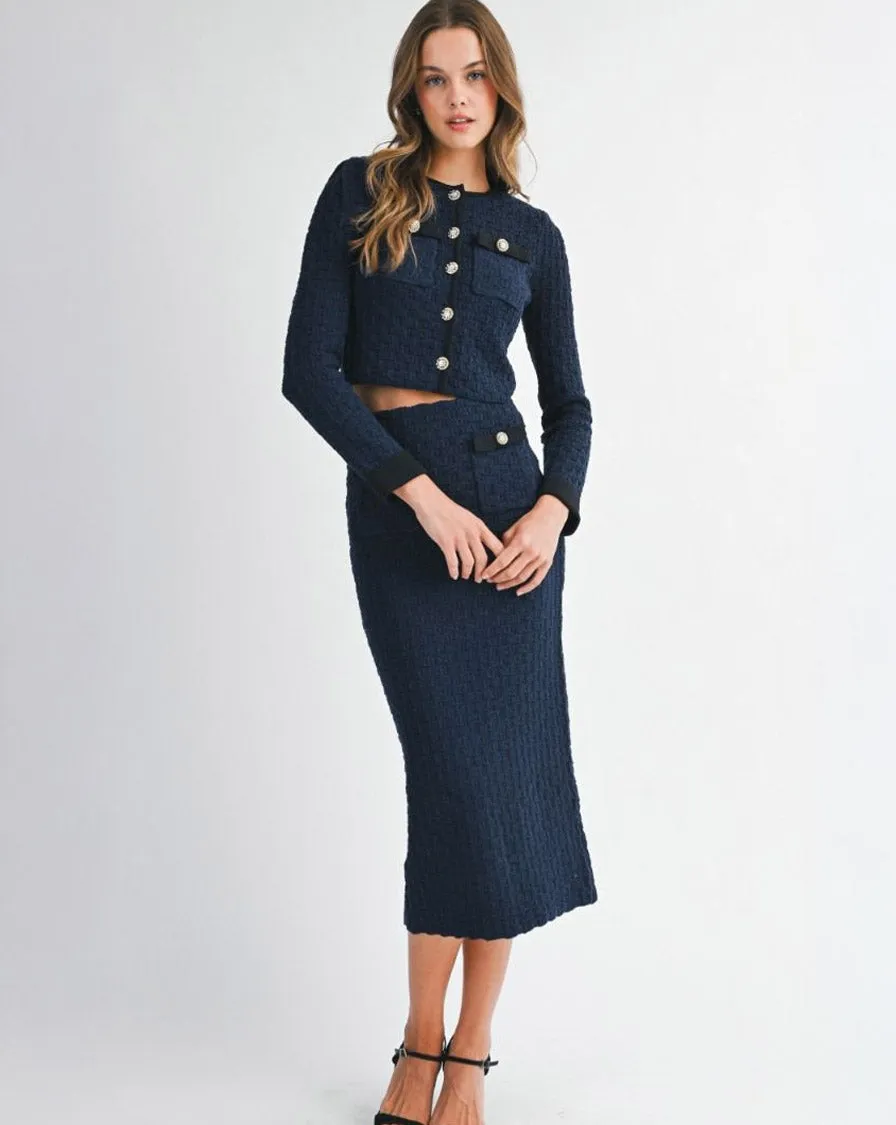 KNITTED MIDI SKIRT - NAVY sold by OAK