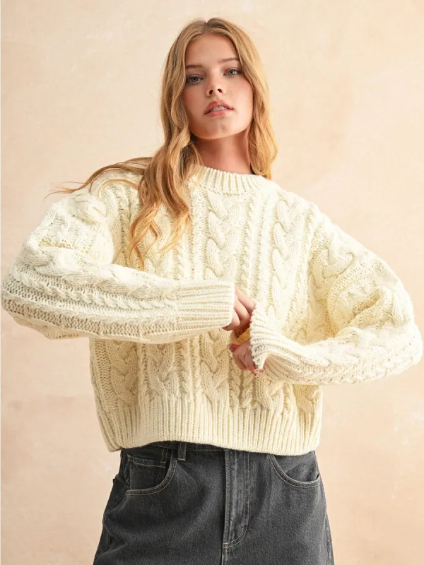 BRAIDED BACK CABLE KNIT SWEATER - CREAM sold by OAK