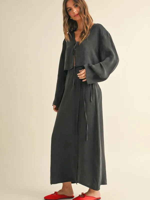 VISCOSE LONG WRAP SKIRT - BLACK sold by OAK