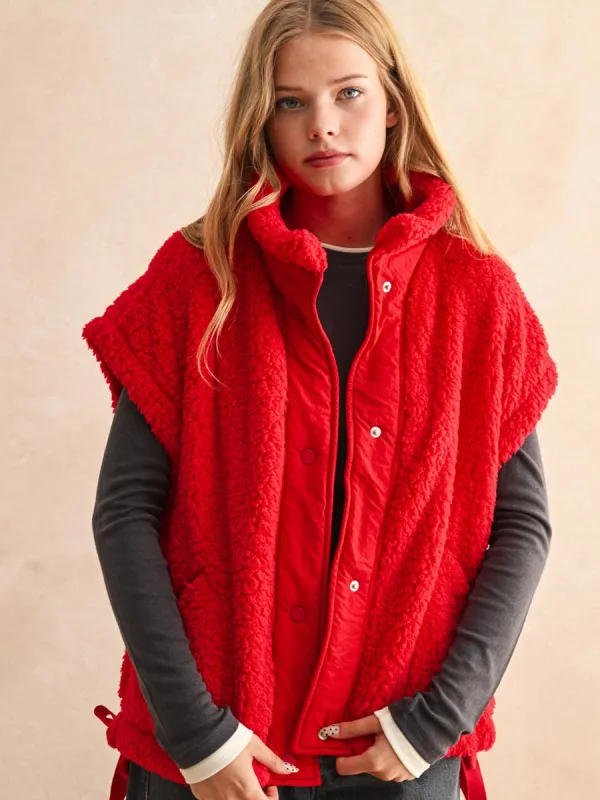 TEDDY FABRIC UTILITY VEST JACKET - RACING RED sold by OAK