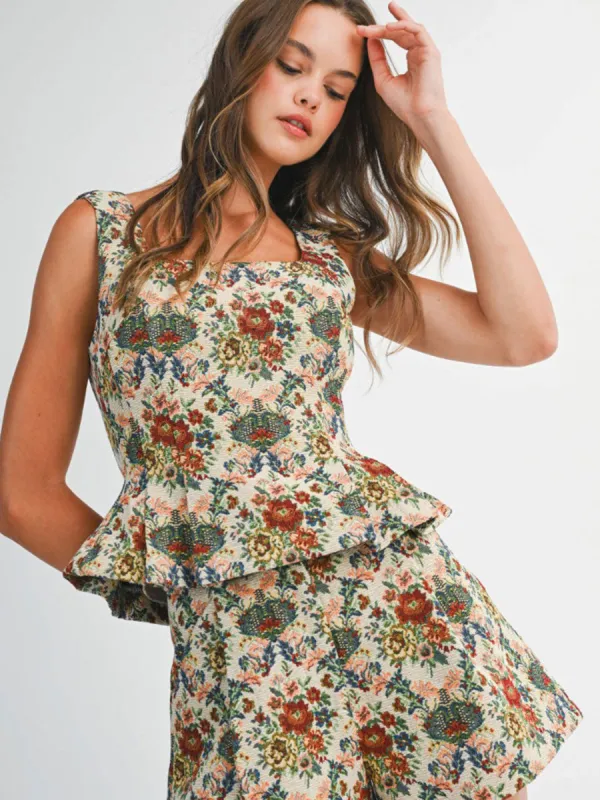 JACQUARD SQUARE NECK TOP - TAUPE/MULTI sold by OAK