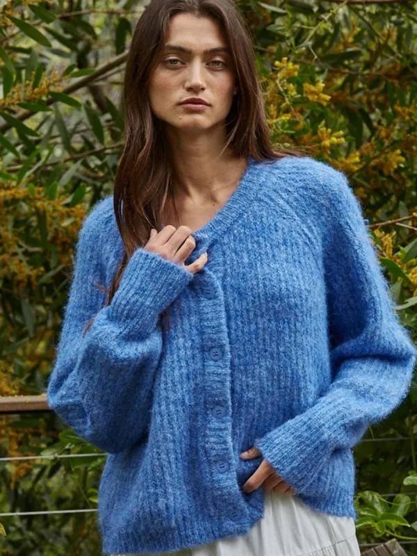 KNIT CREW NECK CARDIGAN - COBALT BLUE sold by OAK