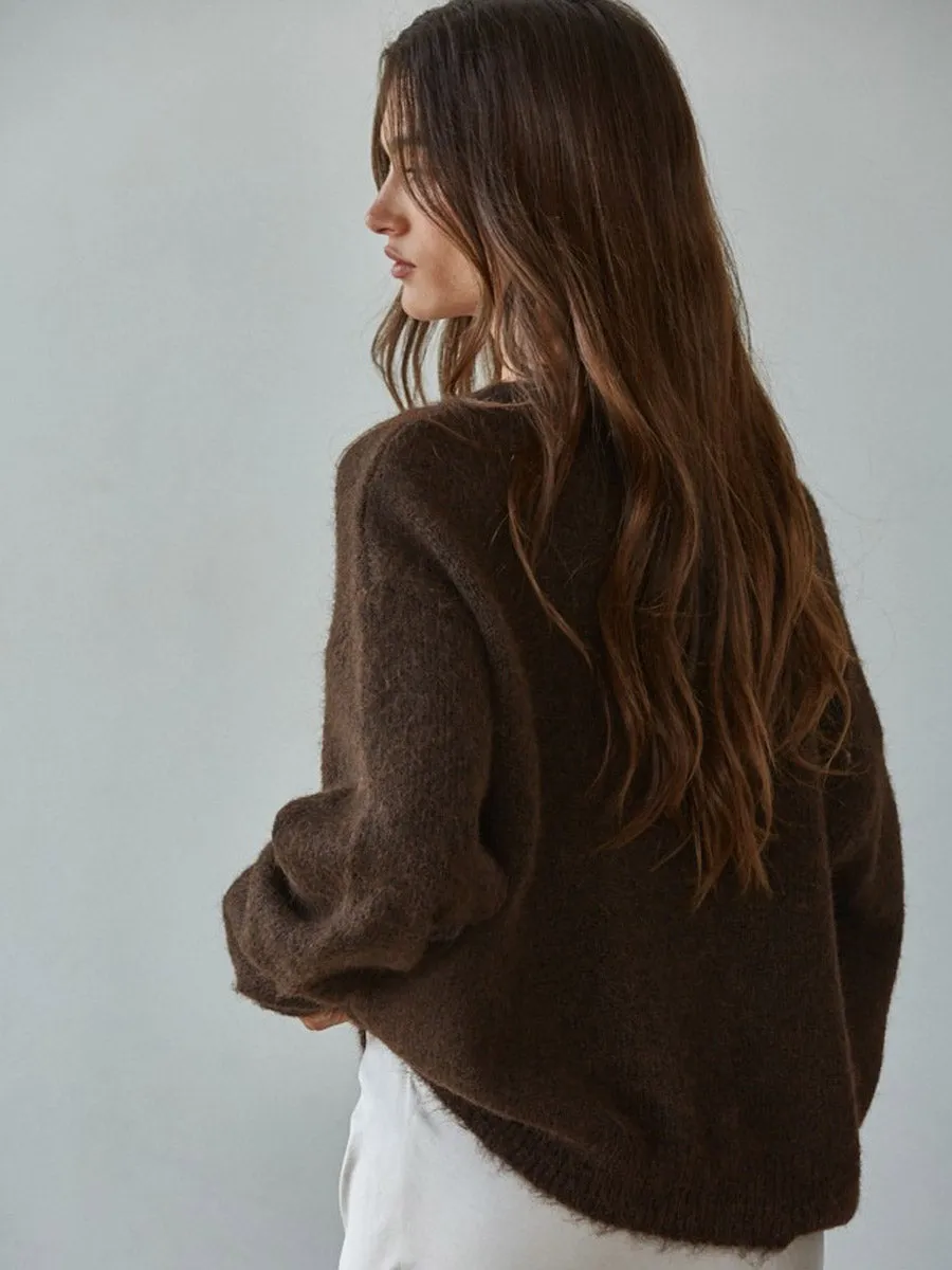 KNIT CREW NECK CARDIGAN - DARK CHOCOLATE sold by OAK product image thumbnail 2