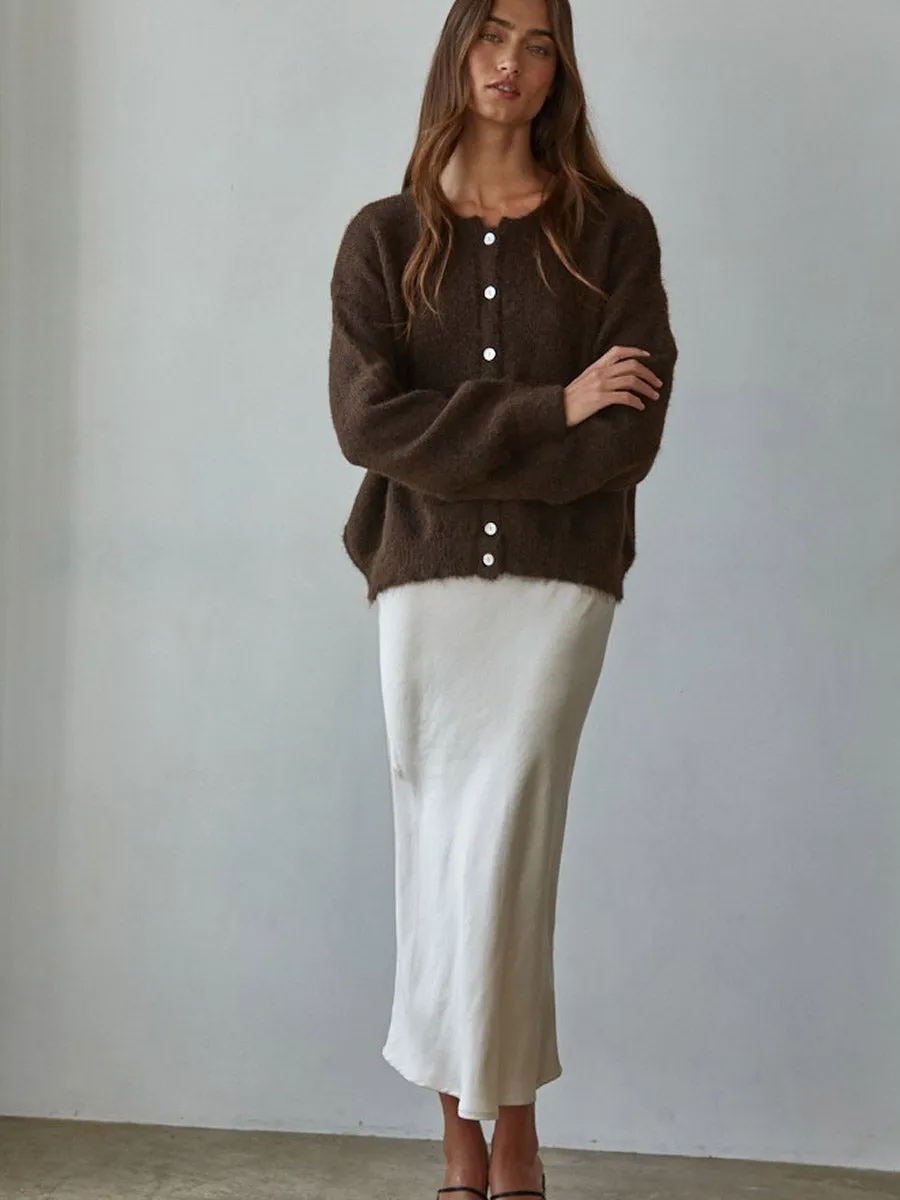 KNIT CREW NECK CARDIGAN - DARK CHOCOLATE sold by OAK product image thumbnail 3