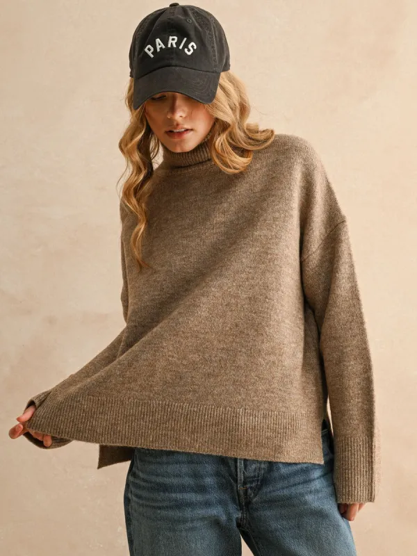 TURTLE NECK LONG SLEEVE SWEATER - MOCHA sold by OAK