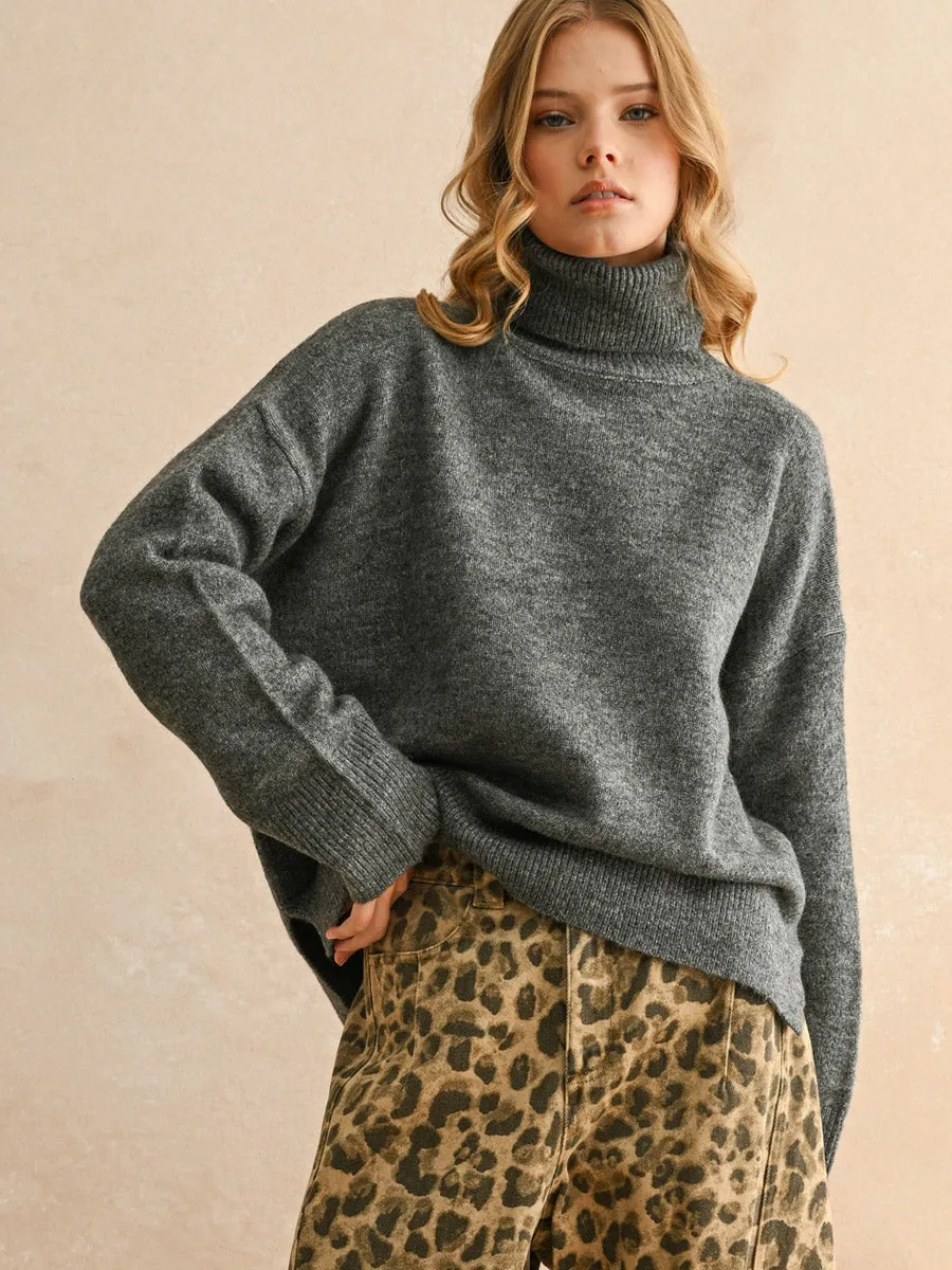 TURTLE NECK LONG SLEEVE SWEATER - CHARCOAL sold by OAK product image thumbnail 4
